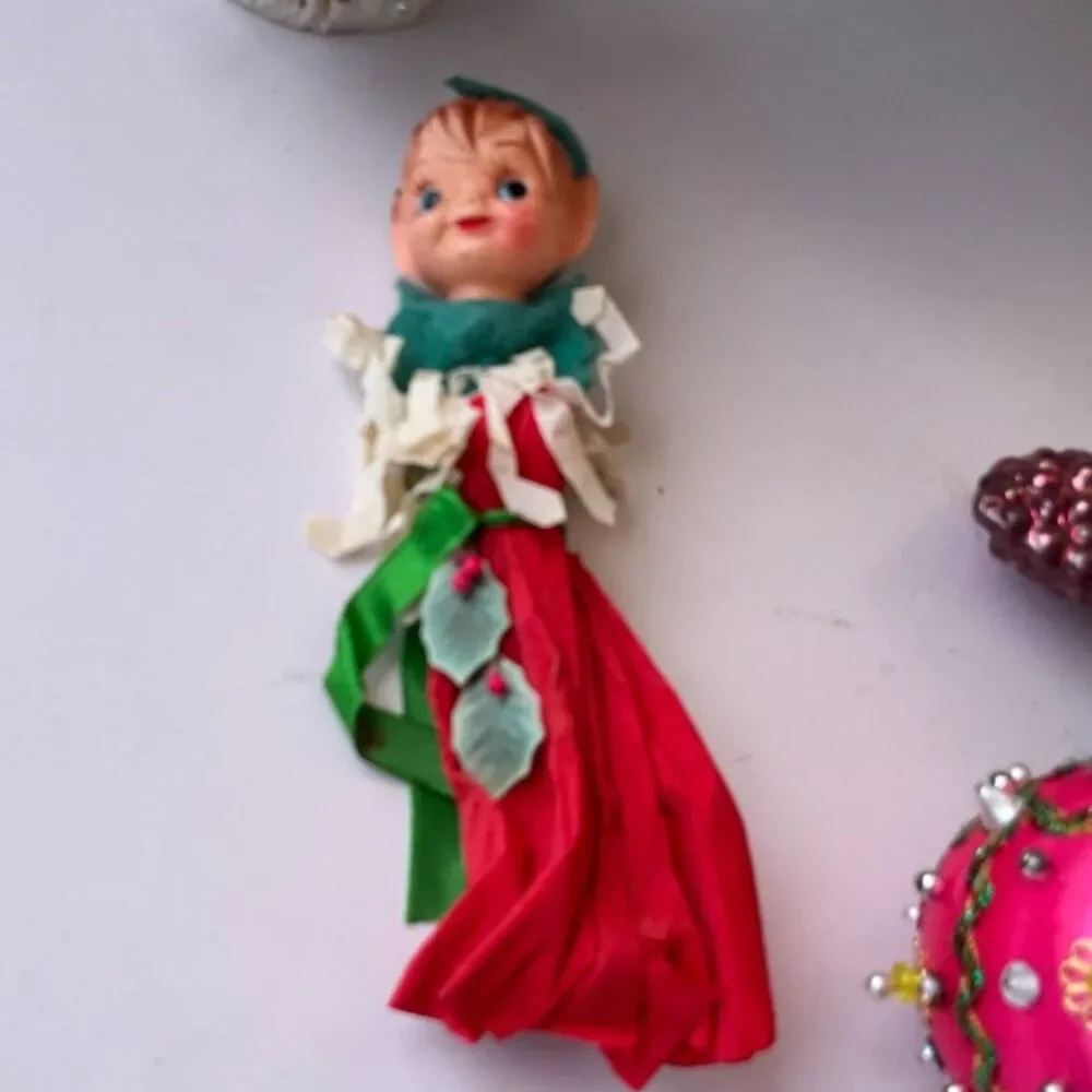 Vintage MCM pixie Christmas elf with crepe paper dress hard to find must see